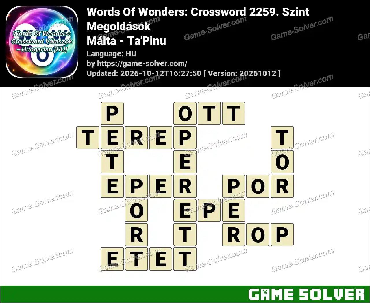 Words Of Wonders: Crossword 2259. Szint Megoldások – Málta – Ta’Pinu